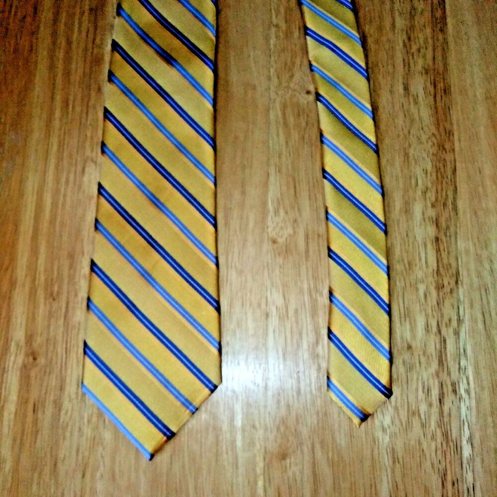 Saddlebred New With Tags Striped Gold and Blue Tie 45 USD Retail Poly/Silk Blend